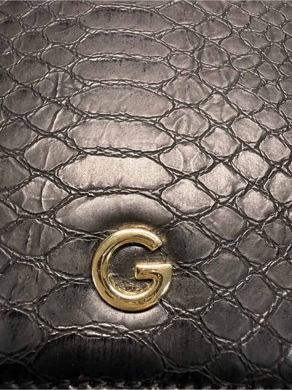 GUESS Black Faux Snakeskin Clutch Gold Chain Evening Bag